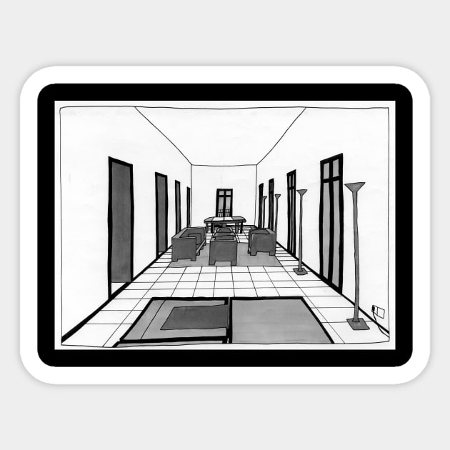 Architecture House Sketch Black and White Stylish Sticker by lostnprocastinating
